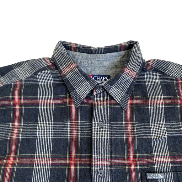 Chaps RL Mens Sz XXL Grey Plaid Button Down Shirt Double Cloth Cotton Casual - Picture 8 of 16